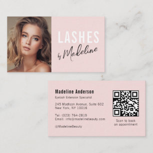 Blush Pink Script Social Icon QR Code Photo Lashes Business Card