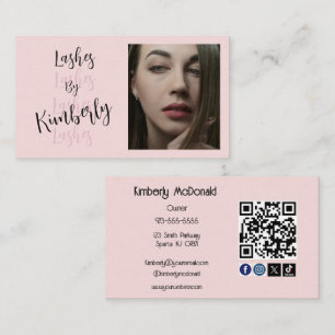Blush Pink Script Social Icon QR Code Photo Lashes Business Card