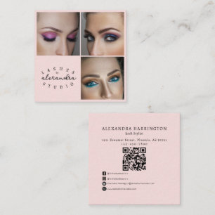 Blush Pink Script Social Icon QR Code Photo Lashes Square Business Card