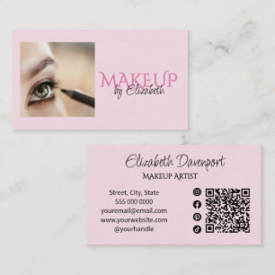 Blush Pink Script Social Icon QR Code Photo Makeup Business Card