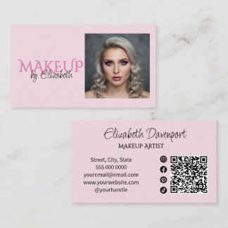 Blush Pink Script Social Icon QR Code Photo Makeup Business Card