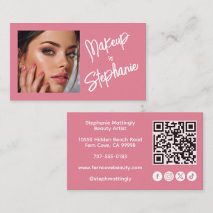 Blush Pink Script Social Icon QR Code Photo Makeup Business Card