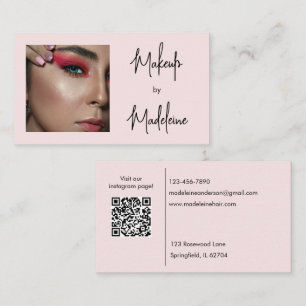 Blush Pink Script Social Icon QR Code Photo Makeup Business Card