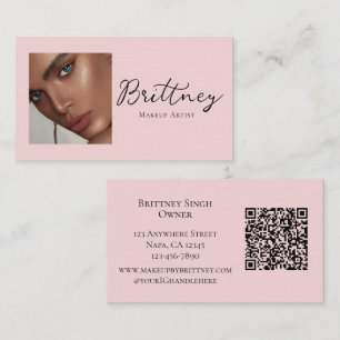 Blush Pink Script Social Icon QR Code Photo Makeup Business Card