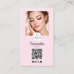 Blush Pink Script Social Icon QR Code Photo Makeup Business Card