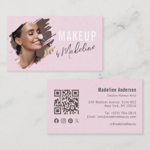 Blush Pink Script Social Icon QR Code Photo Makeup Business Card