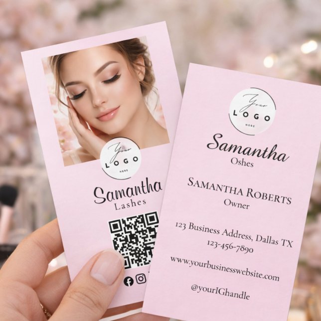 Blush Pink Script Social Icon QR Code Photo Makeup Business Card (Creator Uploaded)
