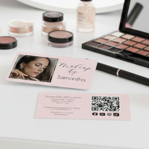 Blush Pink Script Social Icon QR Code Photo Makeup Business Card