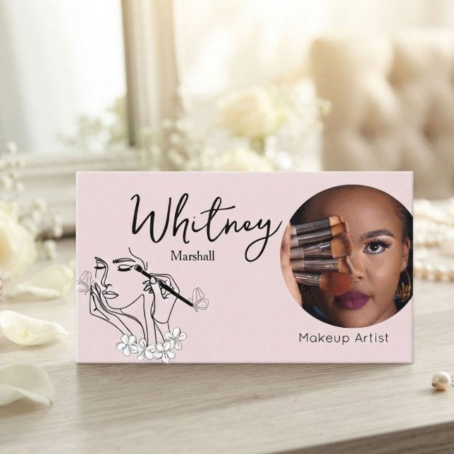 Blush Pink Script Social Icon QR Code Photo Makeup Business Card (Creator Uploaded)