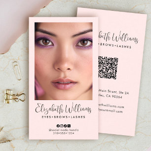 Blush Pink Script Social Icon QR Code Photo Makeup Business Card