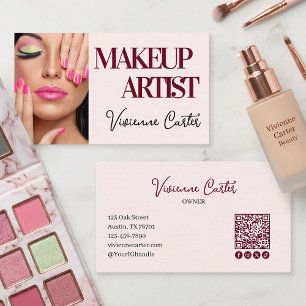 Blush Pink Script Social Icon QR Code Photo Makeup Business Card