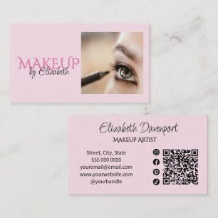 Blush Pink Script Social Icon QR Code Photo Makeup Business Card