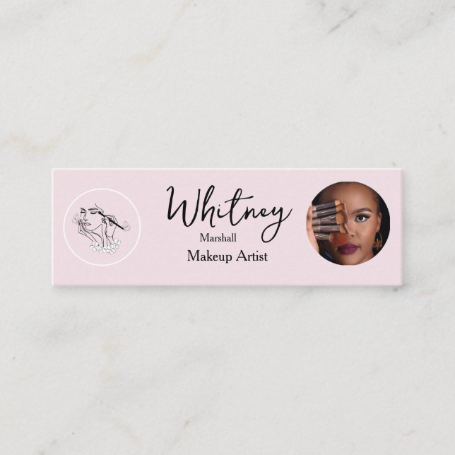 Blush Pink Script Social Icon QR Code Photo Makeup Calling Card (Front)
