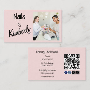 Blush Pink Script Social Icon QR Code Photo Nails Business Card