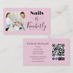 Blush Pink Script Social Icon QR Code Photo Nails Business Card