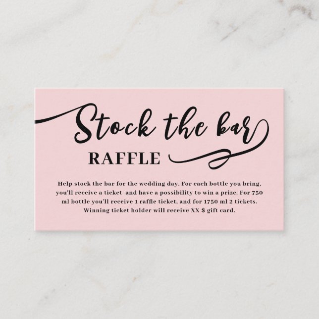 Blush Pink Script Stock the bar Bridal Shower  Enclosure Card (Front)