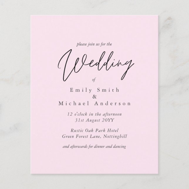 Blush Pink Script Typography only Budget Wedding (Front)