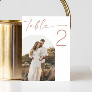 Blush Pink Script Wedding Minimalist Arch Photo Table Number