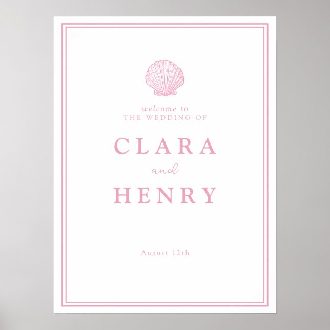 Blush Pink Seashell Coastal Welcome Sign (Front)