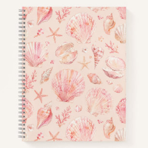 Blush Pink Seashell Watercolor Beach Pattern Notebook