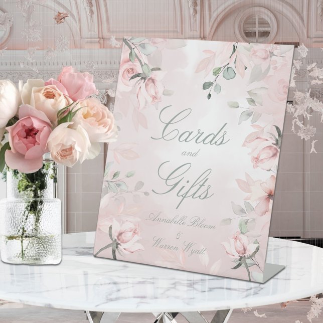 Blush Pink Secret Garden Roses Wedding Cards Gifts Pedestal Sign (Creator Uploaded)