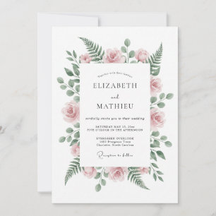 Blush Pink Serene Fern Wedding Invitation