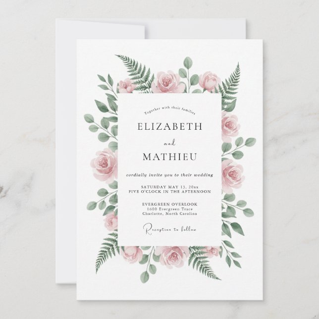 Blush Pink Serene Fern Wedding Invitation (Front)
