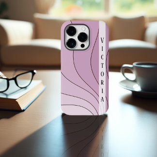 Blush Pink Shades Retro Waves Personal Name Case-Mate iPhone 14 Pro Case