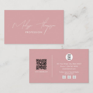 Blush Pink Signature Script Professional QR Code  Business Card