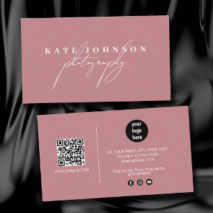 Blush Pink Signature Script QR Code Social Media Business Card