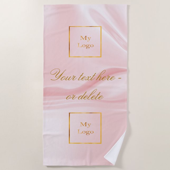 Blush pink silk beauty salon text business logo beach towel (Front)