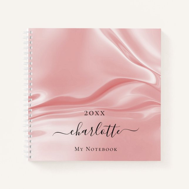 Blush pink silk satin elegant name notebook (Front)