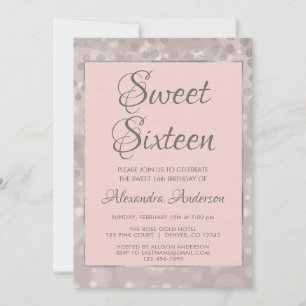 Blush Pink & Silver Confetti Sweet 16 Birthday Invitation