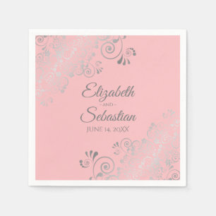 Blush Pink & Silver Frills Elegant Wedding Napkin