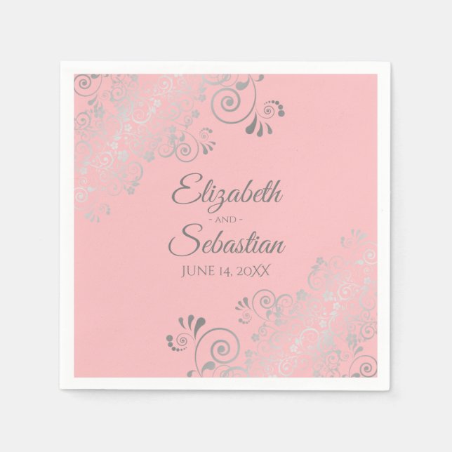 Blush Pink & Silver Frills Elegant Wedding Napkin (Front)