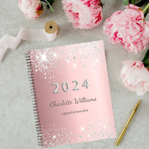 Blush pink silver glitter dust monogram 2022 planner