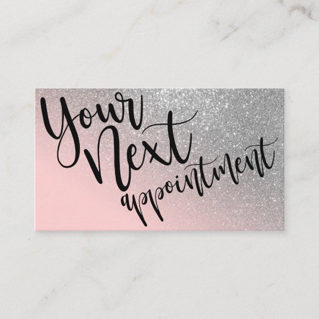 Blush Pink Silver Glitter Gradient Typography Appointment Card (Front)