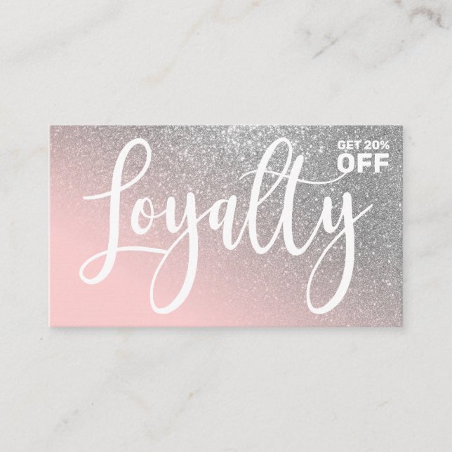 Blush Pink Silver Glitter Gradient Typography Loyalty Card (Front)