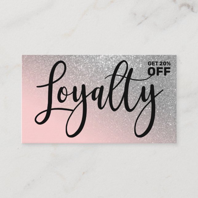 Blush Pink Silver Glitter Gradient Typography Loyalty Card (Front)