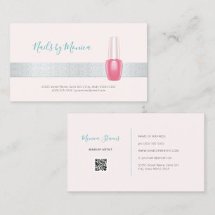 Blush Pink Silver Glitter Nail Technician Business Card