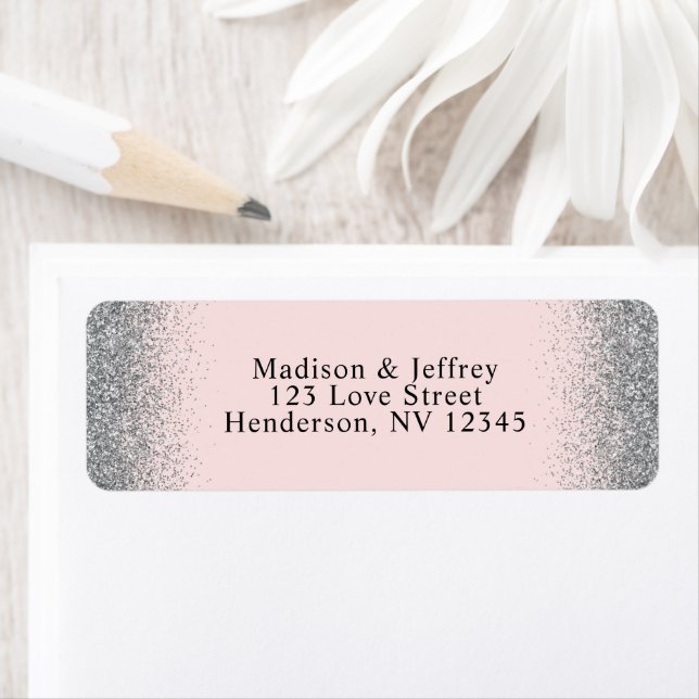 Blush Pink & Silver Glitter Return Address Label (Insitu)