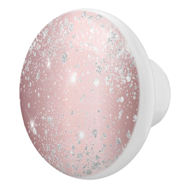 Blush pink silver glitter sparkles girly elegant ceramic knob (Right)