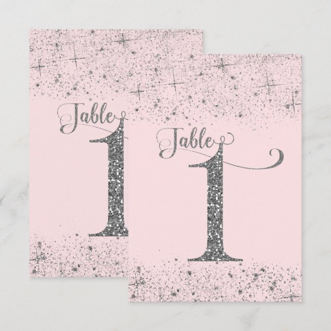 Blush Pink Silver Glitter Table Numbers Number 1 (Front/Back)