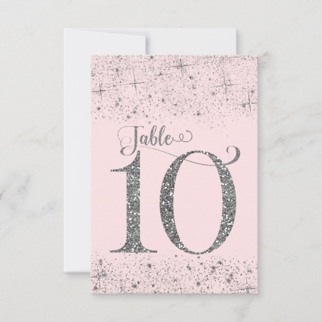 Blush Pink Silver Glitter Table Numbers Number 10 (Front)