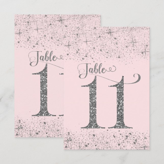 Blush Pink Silver Glitter Table Numbers Number 11 (Front/Back)