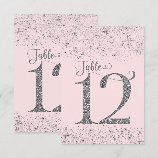 Blush Pink Silver Glitter Table Numbers Number 12 (Front/Back)