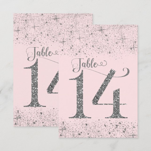 Blush Pink Silver Glitter Table Numbers Number 14 (Front/Back)