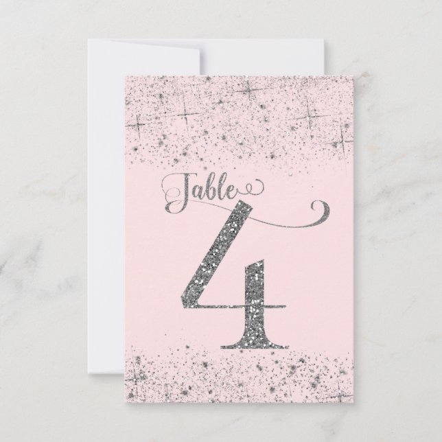 Blush Pink Silver Glitter Table Numbers Number 4 (Front)