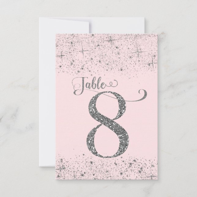 Blush Pink Silver Glitter Table Numbers Number 8 (Front)