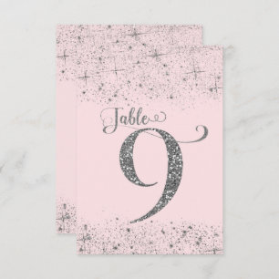 Blush Pink Silver Glitter Table Numbers Number 9